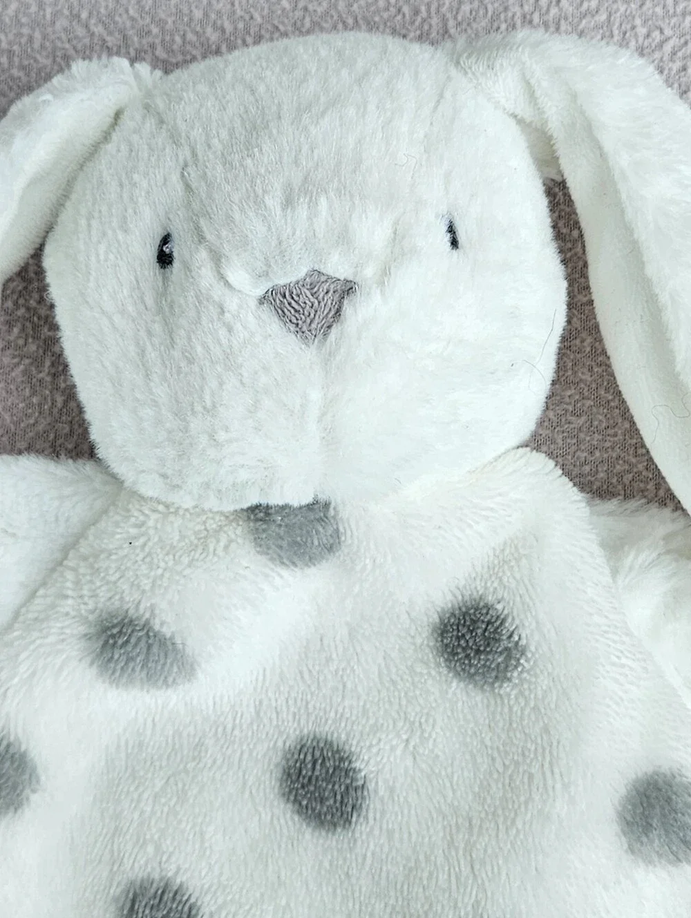 Carters Grey White Polka Dot Bunny Rabbit Knots Plush Baby Security Blanket